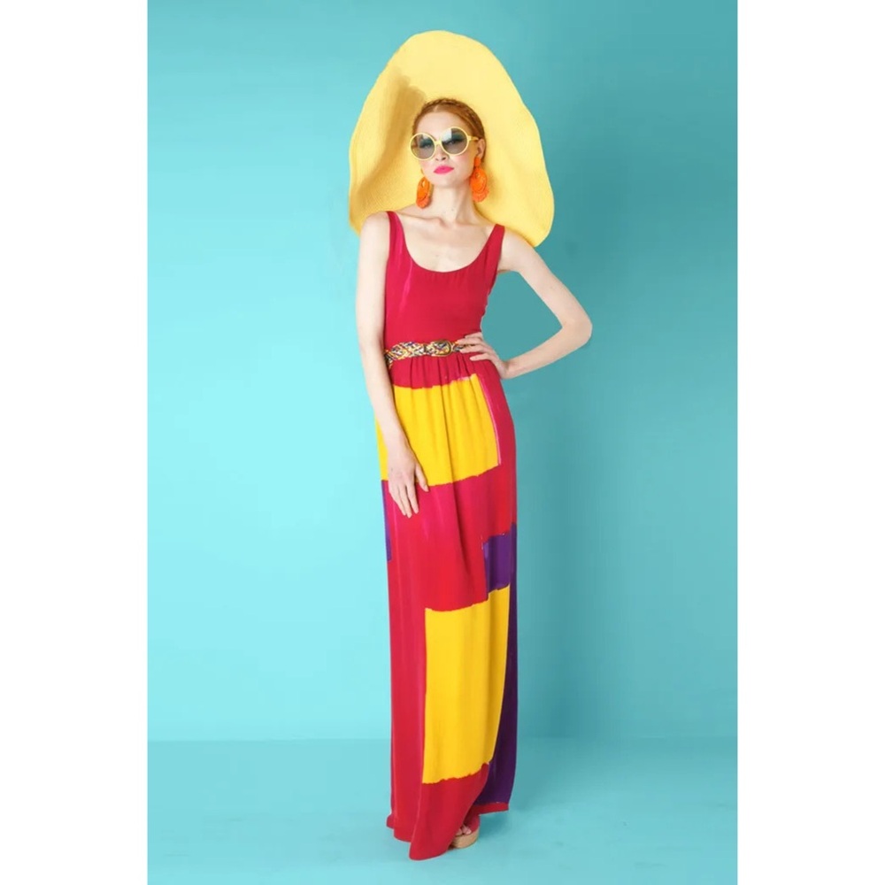 Alice + Olivia‎ Resort 2012 Silk Color Block Maxi Dress Medium Designer